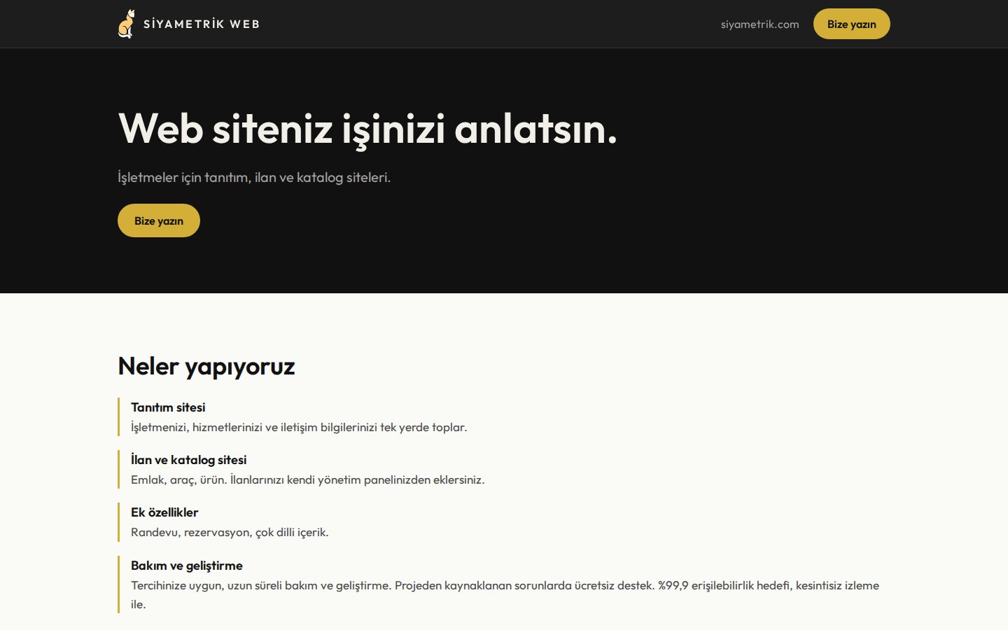 web.siyametrik.com: showcase, listing and catalog sites, plus maintenance